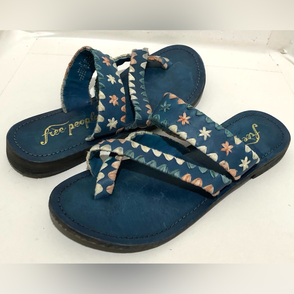 Free People Teal and Floral Strap Sandals